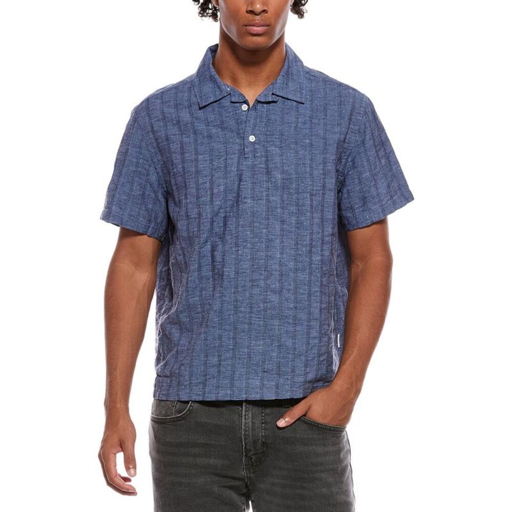 Onia Mens  Linen-Blend Popover Shirt, Navy